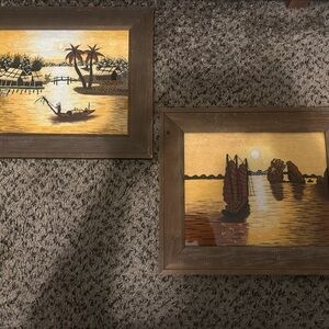 Framed Tropical Sunset stitched pictures